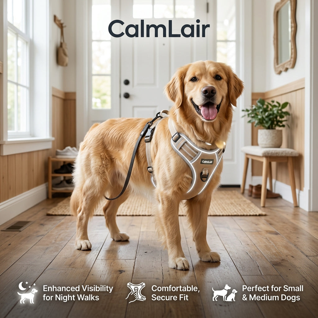 CalmLair™ GlowTrail Smart Pet Night Harness – No-Pull Reflective Breathable Mesh Dog Harness with Easy-Control Top Handle & Padded Chest Vest