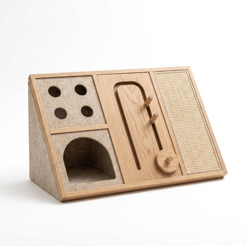 CalmLair™ PawLuxe Sniff & Snack Activity Console – Interactive Wooden Puzzle Feeder & Sniffing Console for Cats & Dogs for Mental Stimulation, Slow Feeding & Anxiety Relief