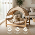 CalmLair™ BreezePaw Elevated Cooling Pet Canopy Bed – Portable Raised Dog & Cat Beach Bed with Detachable Sunshade Canopy, Breathable Mesh Center & Sturdy Wooden Frame for Indoor/Outdoor Use